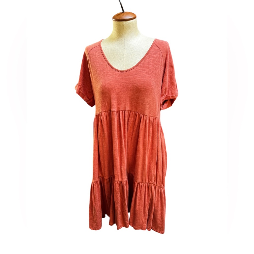 For The Republic Short Sleeve Cotton Pottery Red Ruffle Babydoll Dress